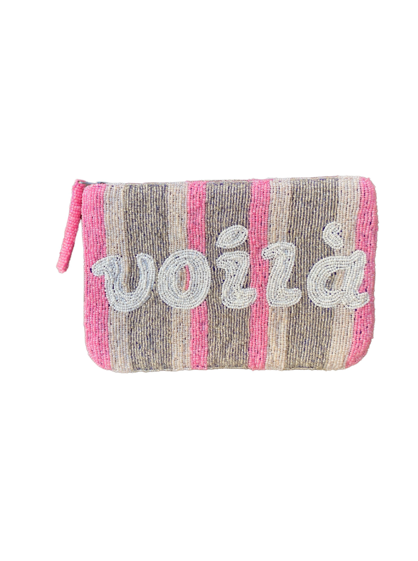 Voila bead clutch - White, pink and silver