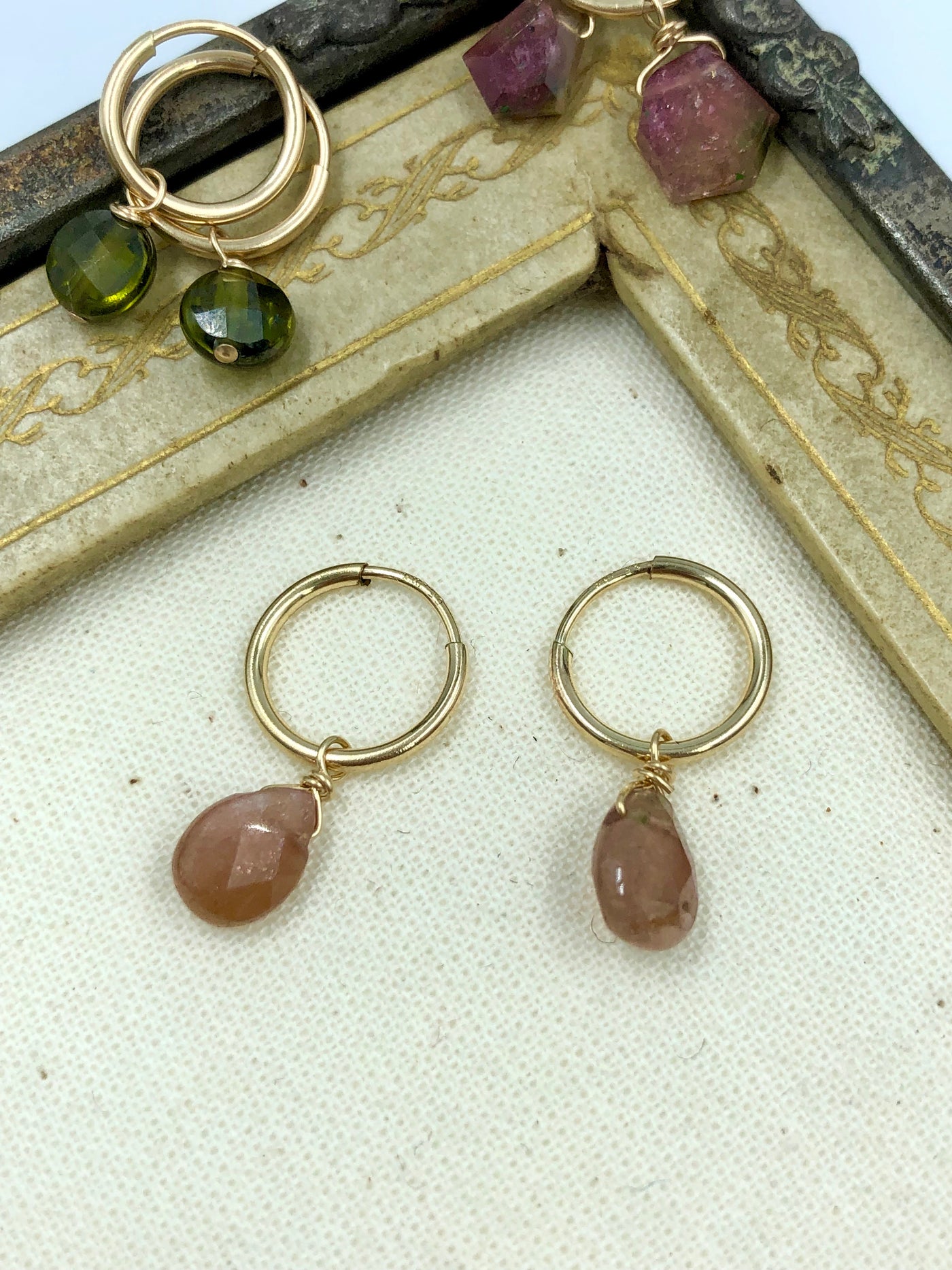 Semi Precious Pink Stone Drop Earrings