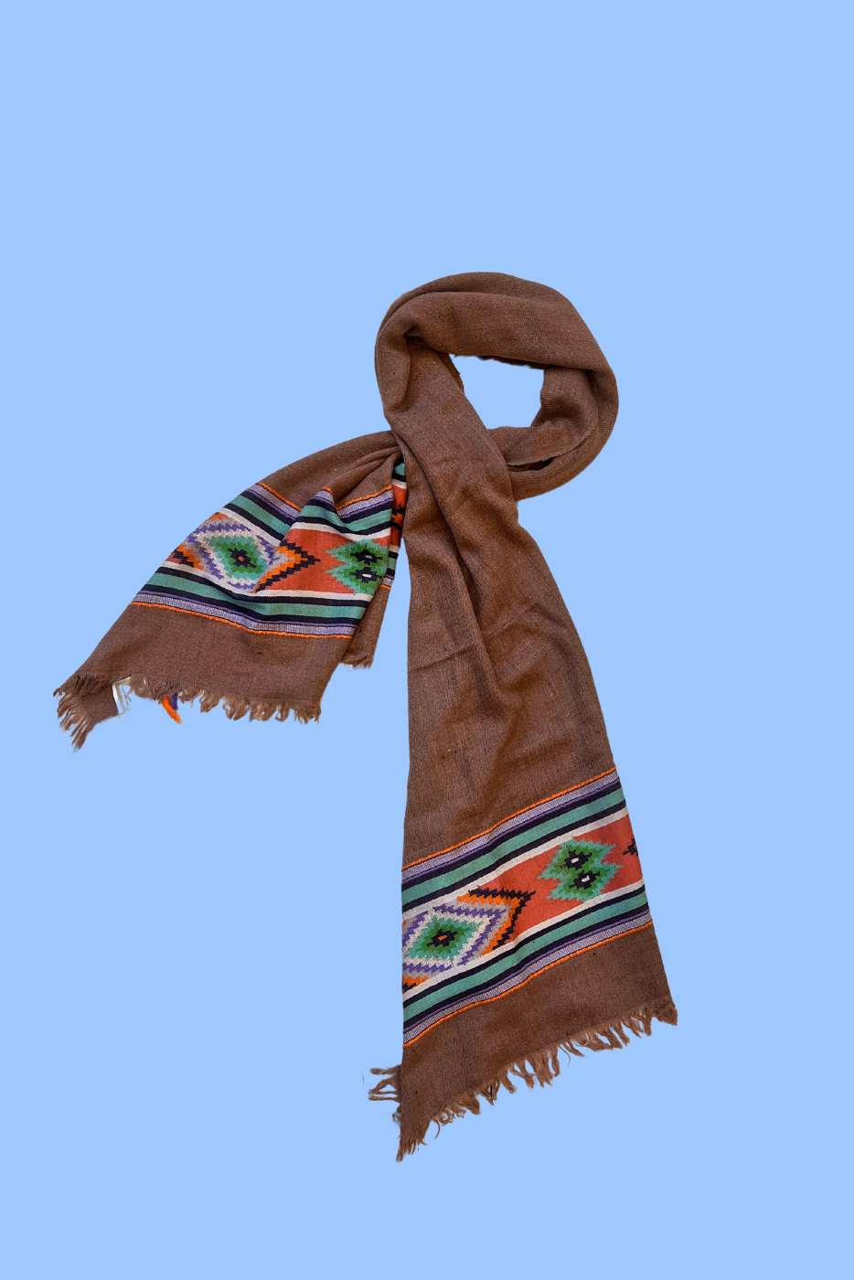 Hand woven wool scarf - Brown wool