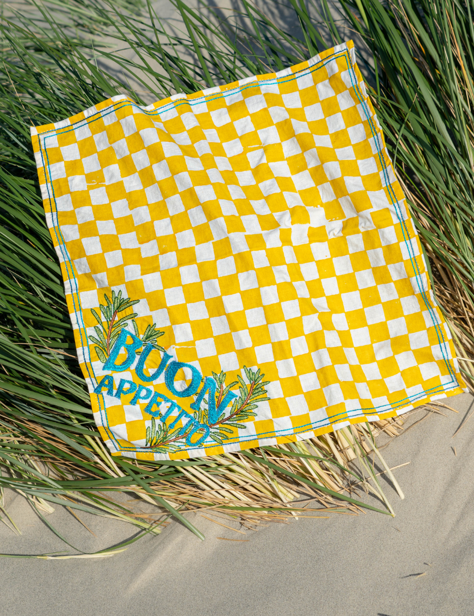 buon appetito block print embroidered napkins