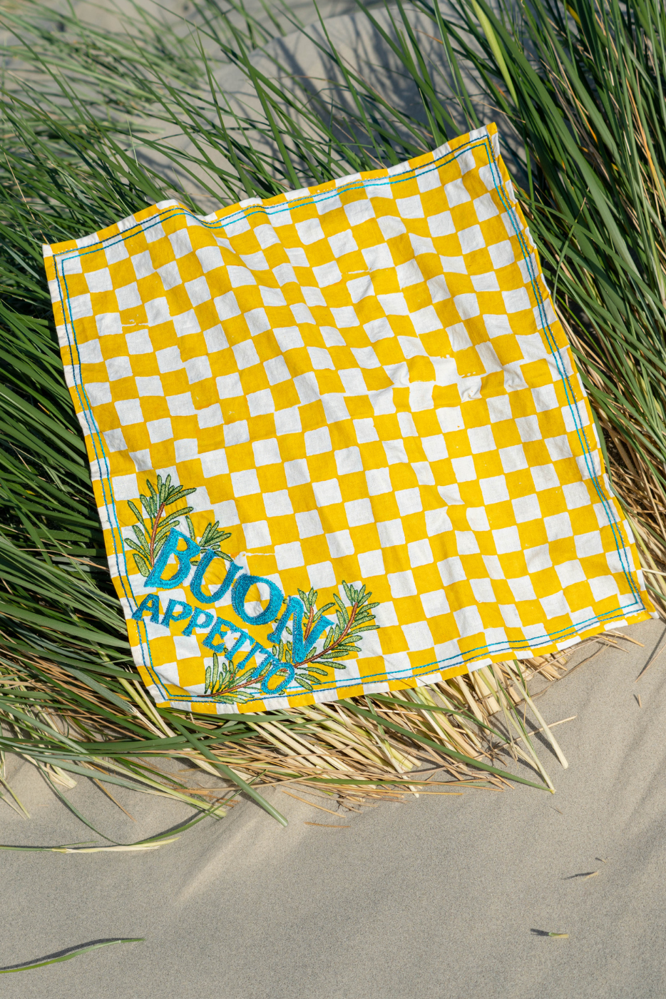 buon appetito block print embroidered napkins