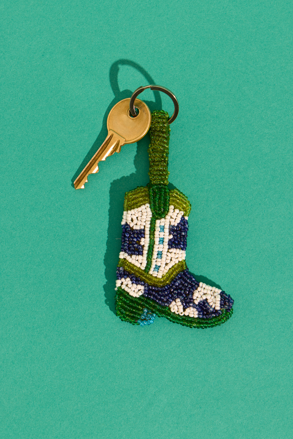 Cowboy Boot Beaded Charm Keyring