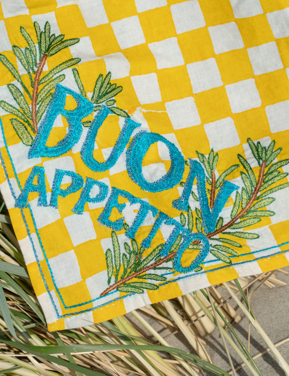 buon appetito block print embroidered napkins