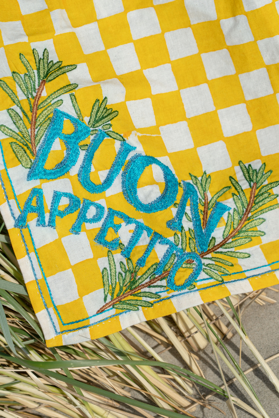 buon appetito block print embroidered napkins