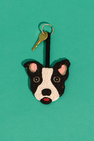 Puppy beaded charm keyring