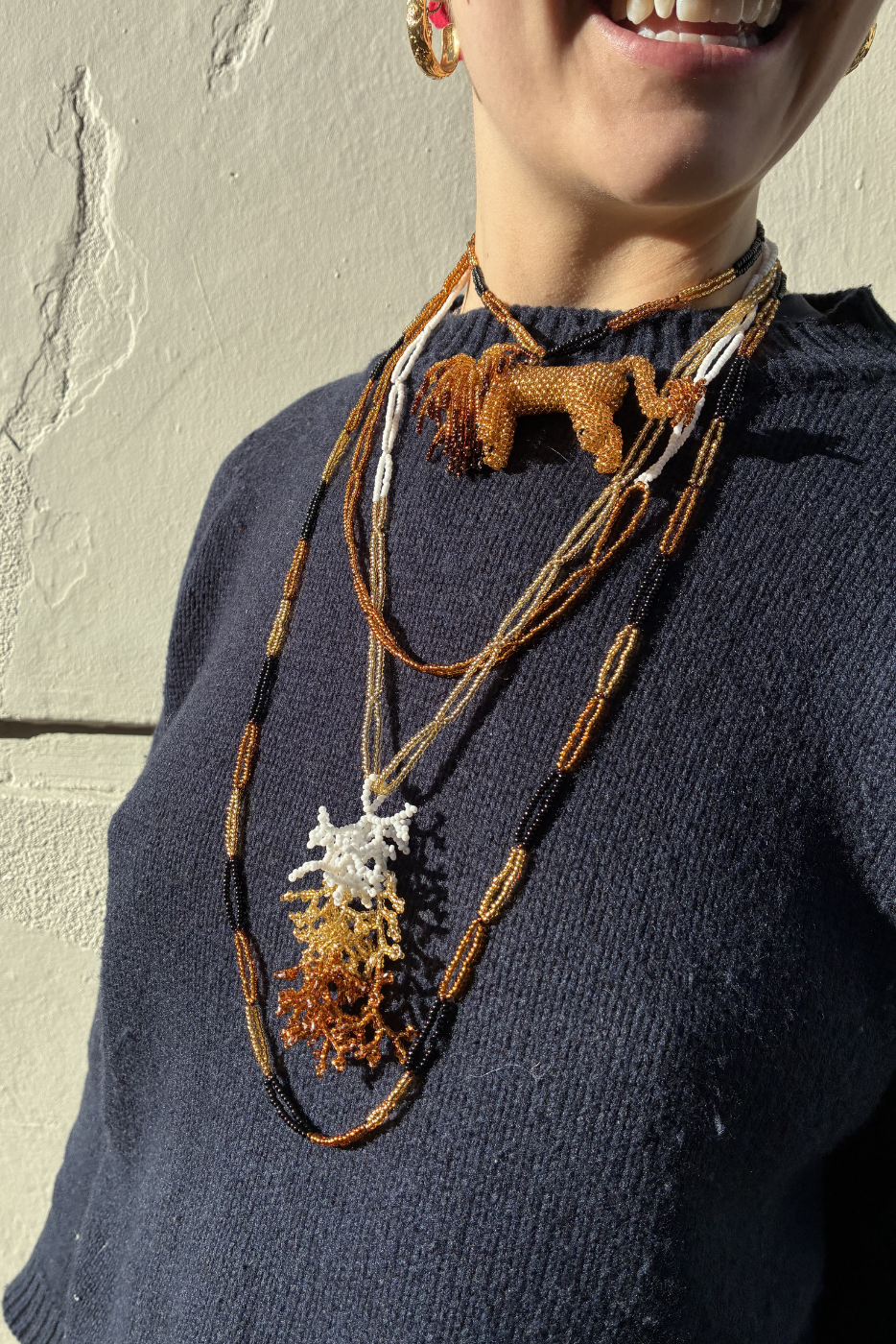Coral Beaded Pendent Necklace