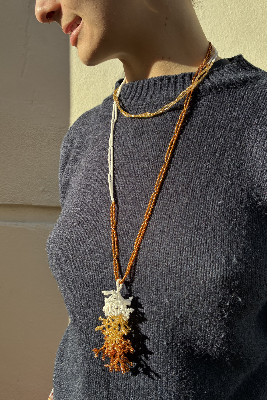 Coral Beaded Pendent Necklace