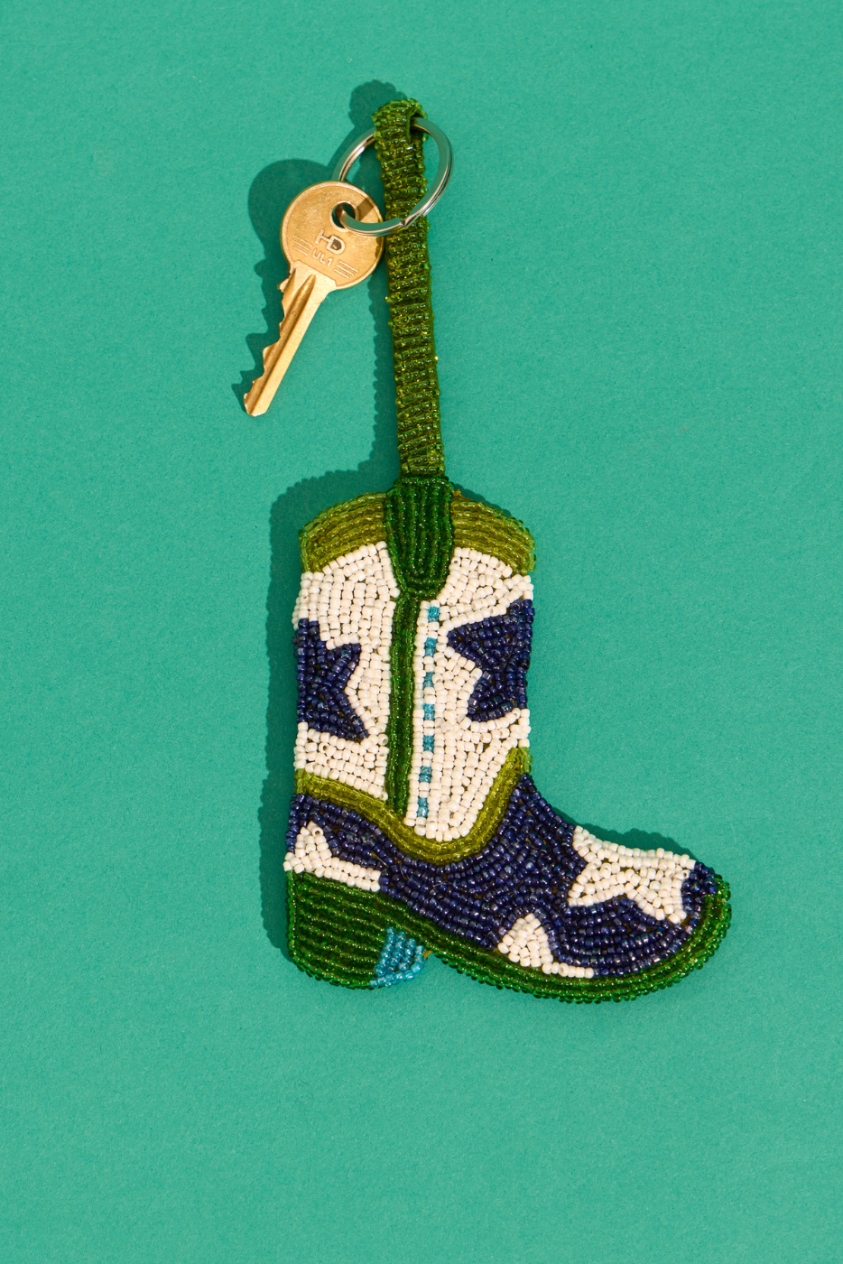 Cowboy Boot Beaded Charm Keyring