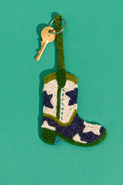 Cowboy Boot Beaded Charm Keyring