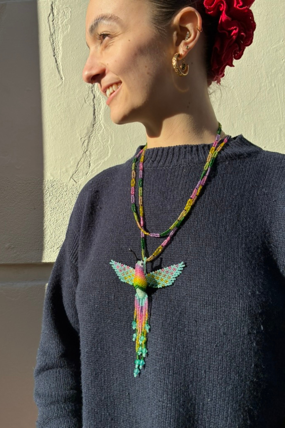 Hummingbird Beaded Pendent Necklace