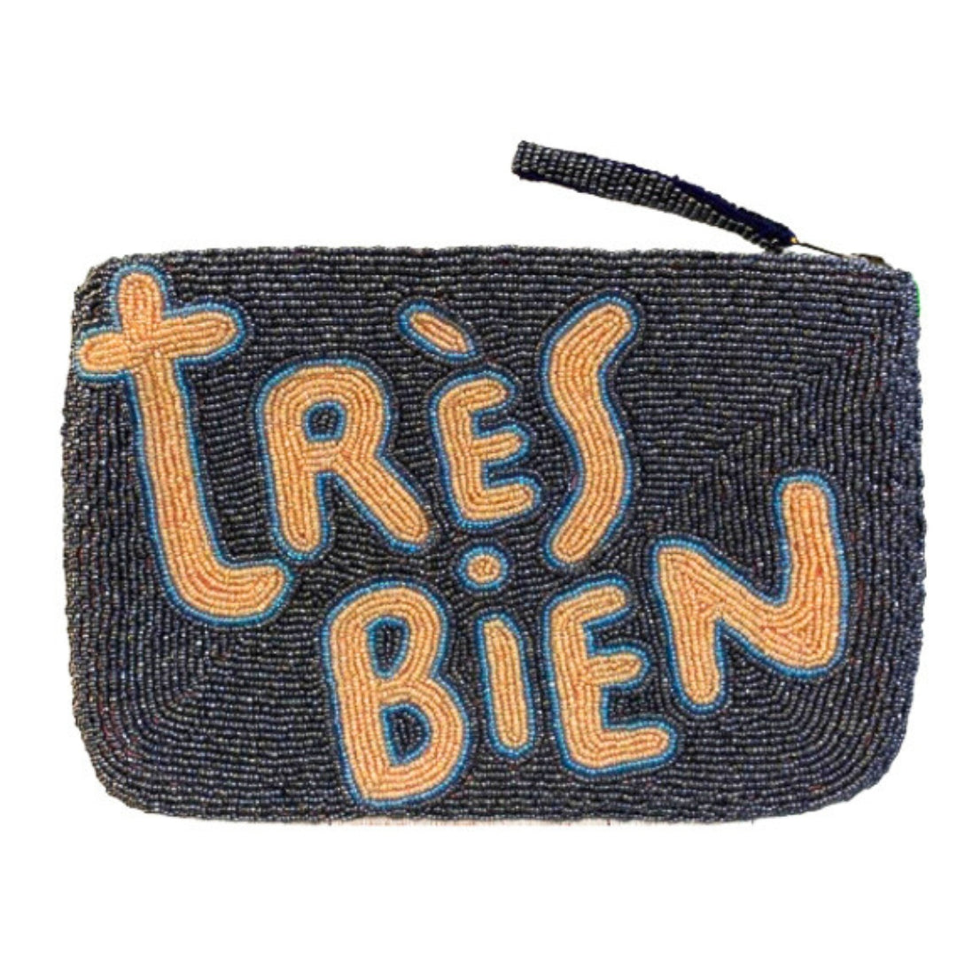 Très Bien bead clutch - Pewter and peach