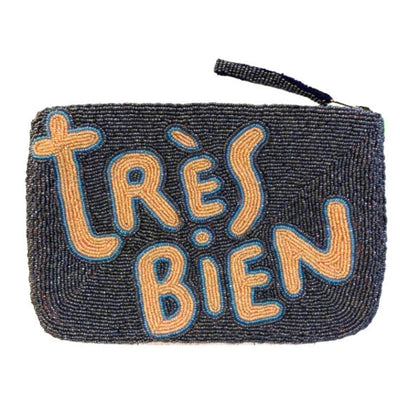 Très Bien bead clutch - Pewter and peach