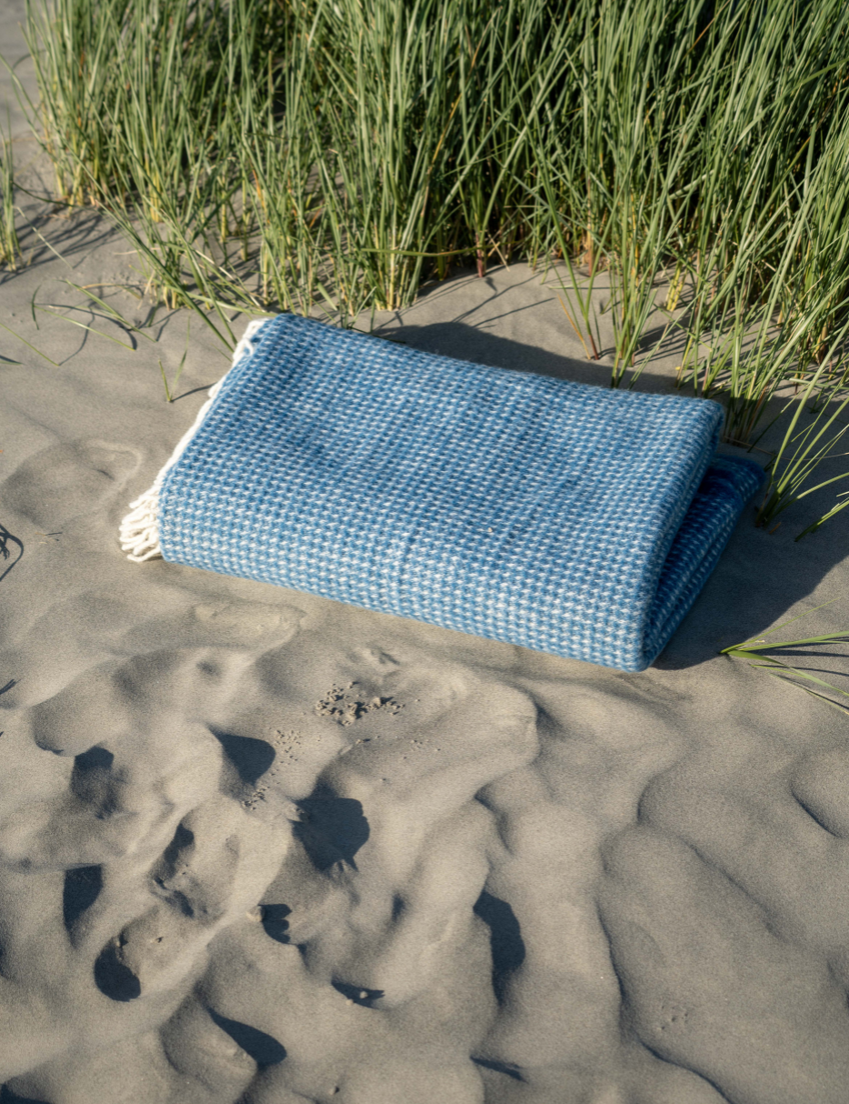 blue and cream wool blanket
