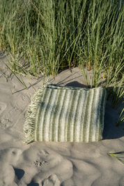 green and cream striped wool blanket  