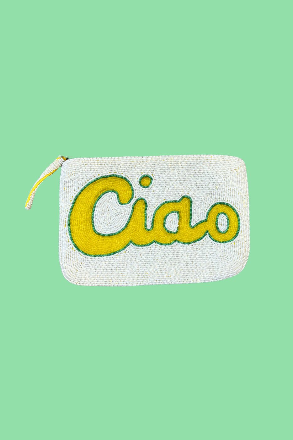 Ciao beaded clutch - white and yellow