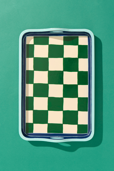 Checkerboard Handpainted Tray - Green