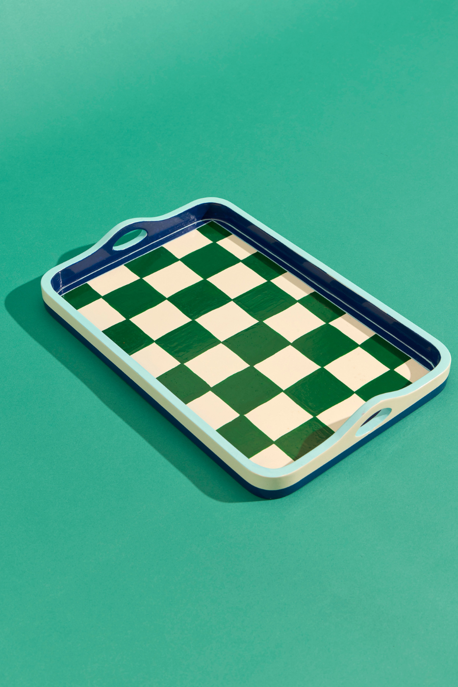 Checkerboard Handpainted Tray - Green