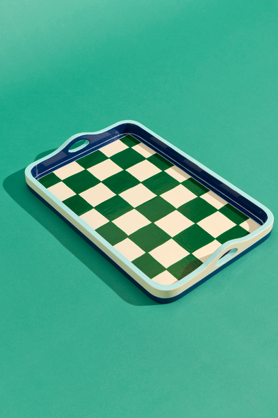 Checkerboard Handpainted Tray - Green