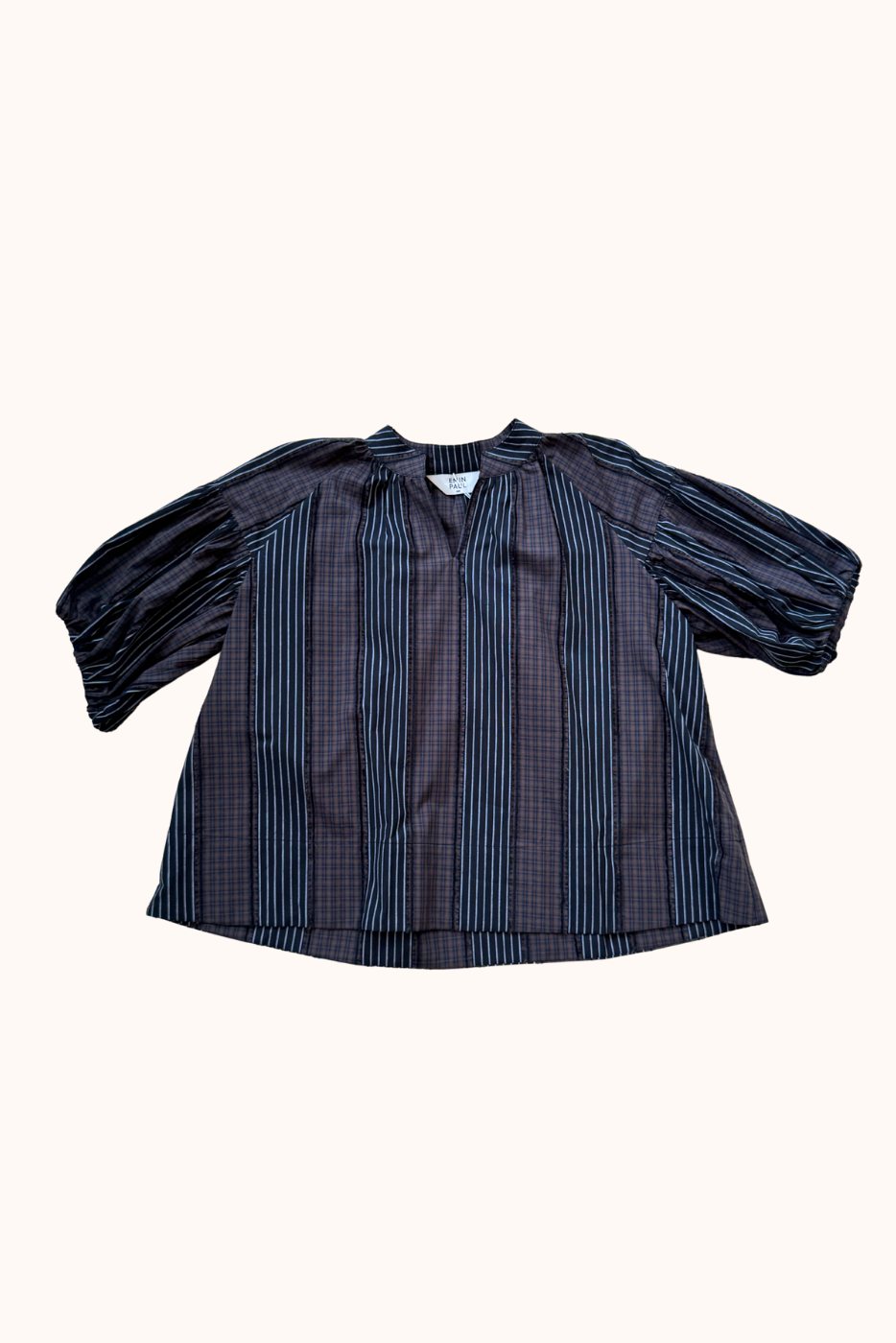 Brown stripe check volume shirt