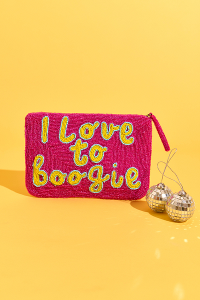I Love to Boogie bead clutch - Pink, Yellow and Blue