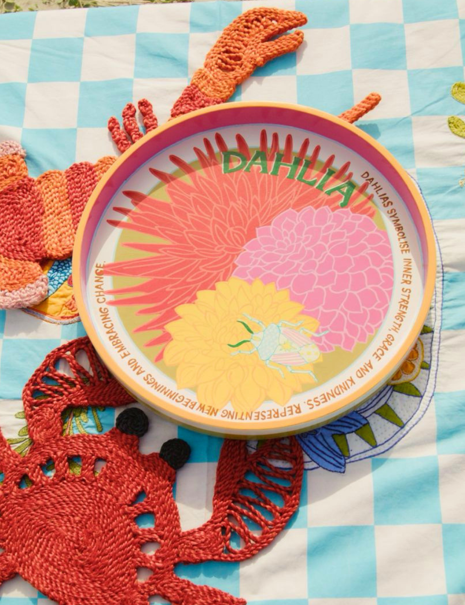 dahlia wooden painted tray