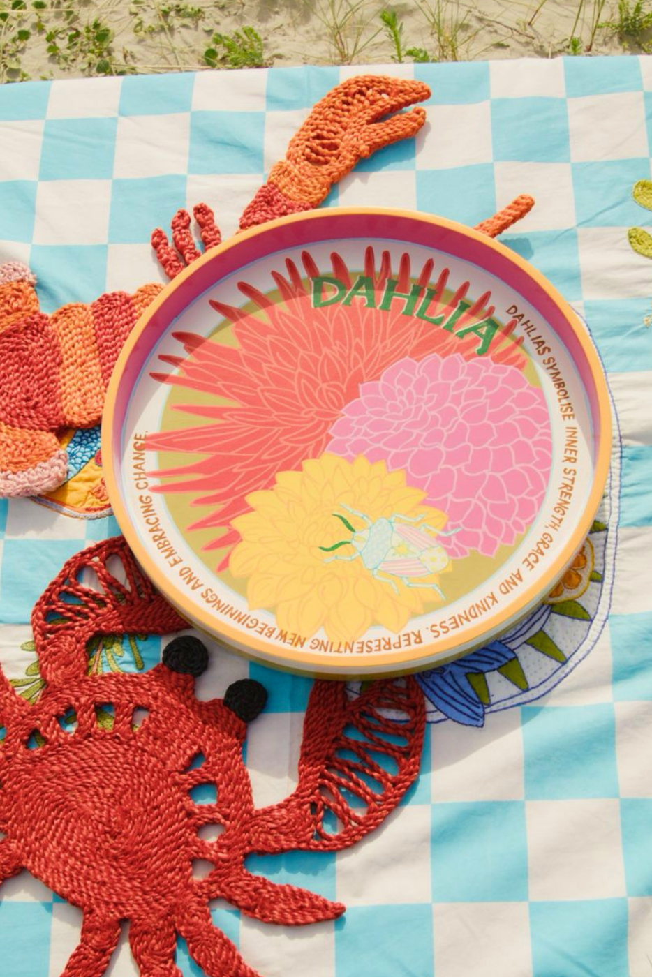 dahlia wooden painted tray