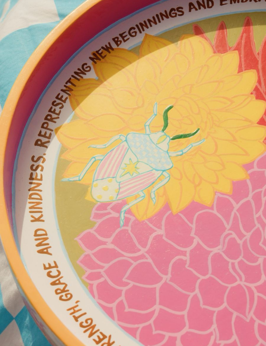 dahlia wooden painted tray