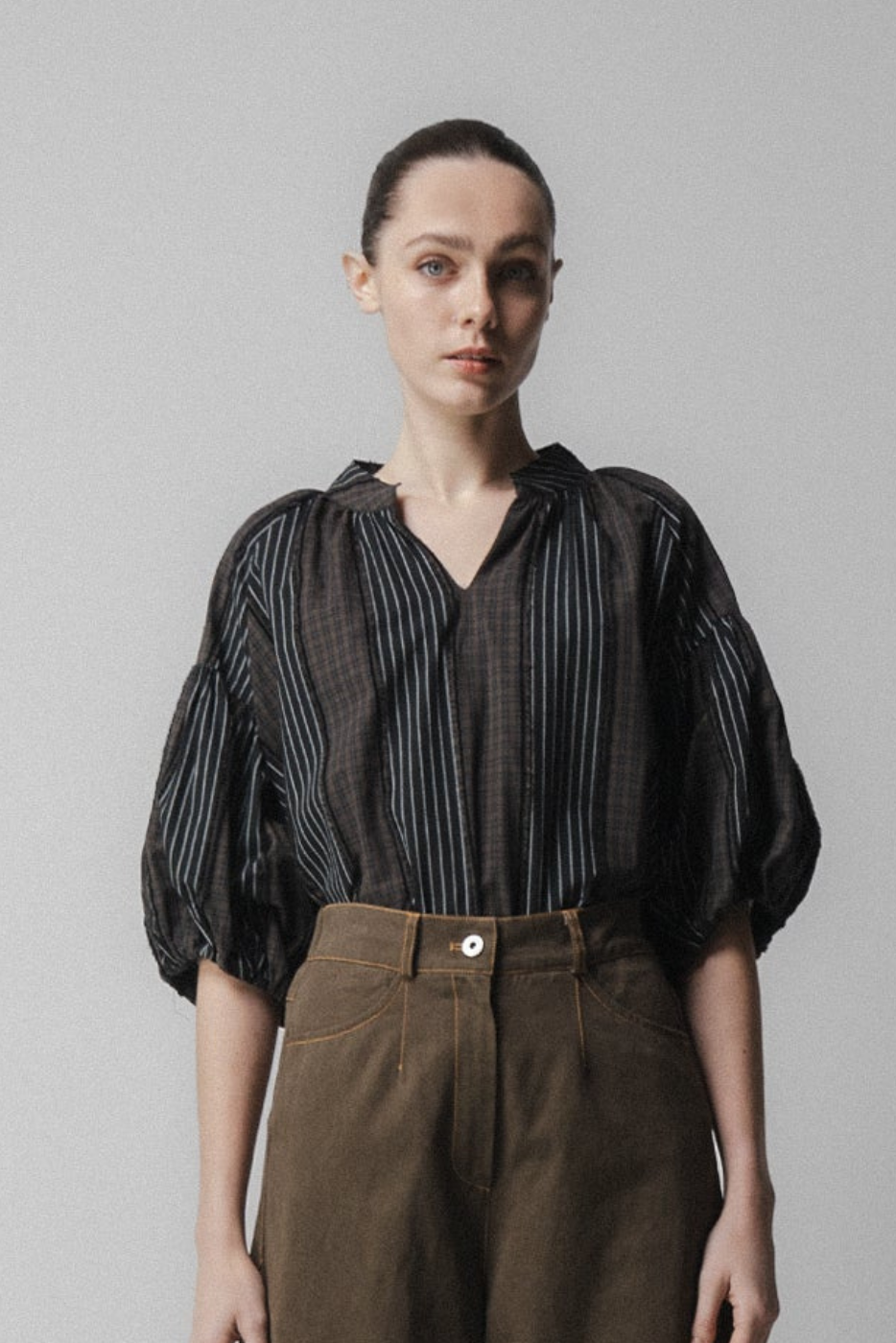 Brown Stripe Check Volume Shirt