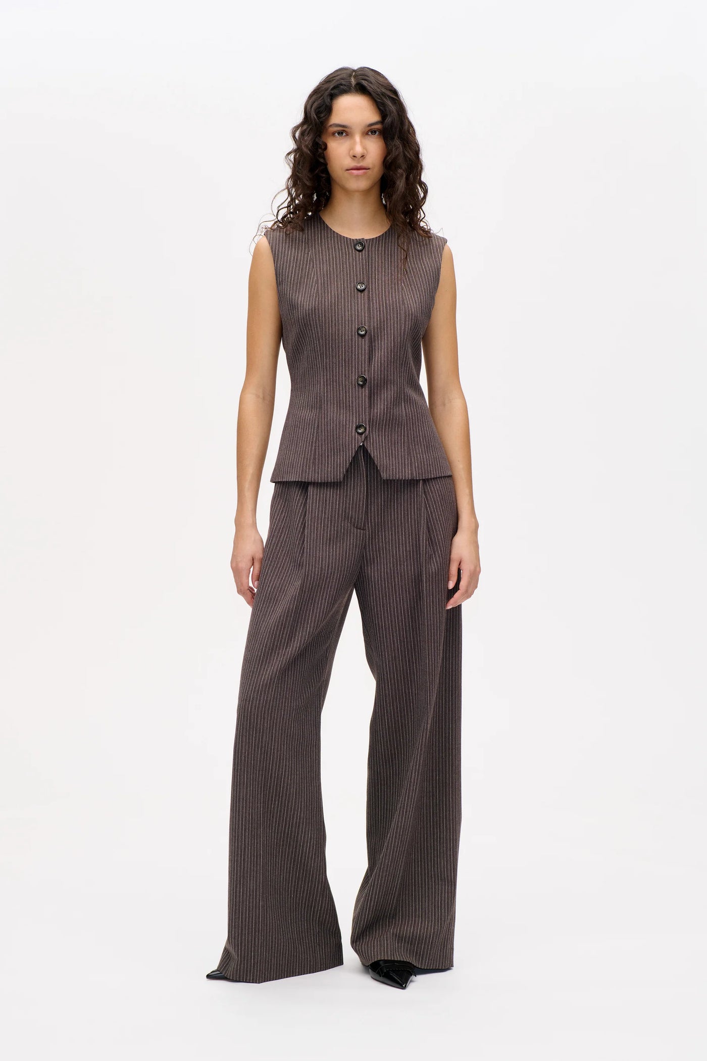 Menea Brown Pinstripe Vest