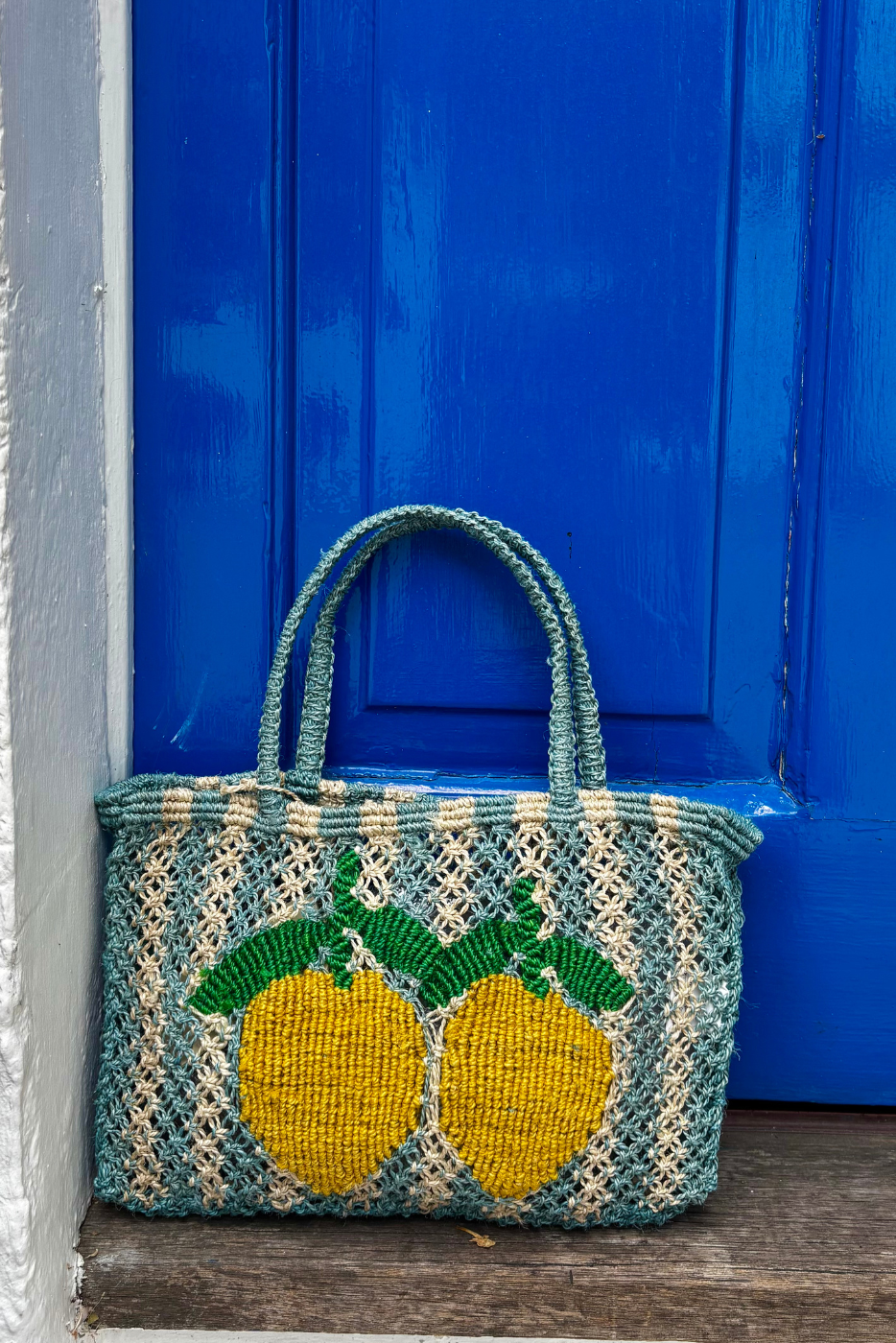 Lemon Pair - Sky blue stripe, yellow and green