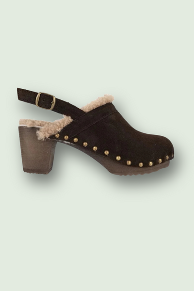 Choco Velour Heeled Clog