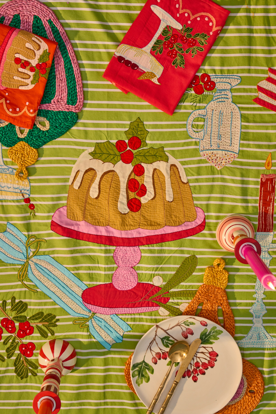 Happy Everything Stripe Tablecloth (PRE-ORDER: arrival end Oct)