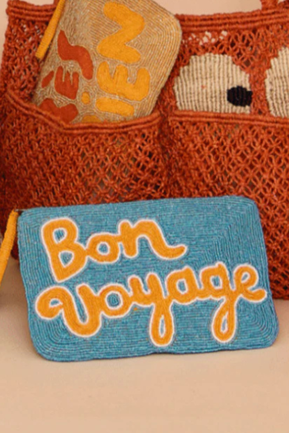 Bon Voyage Beaded clutch - Ocean, tangerine and white