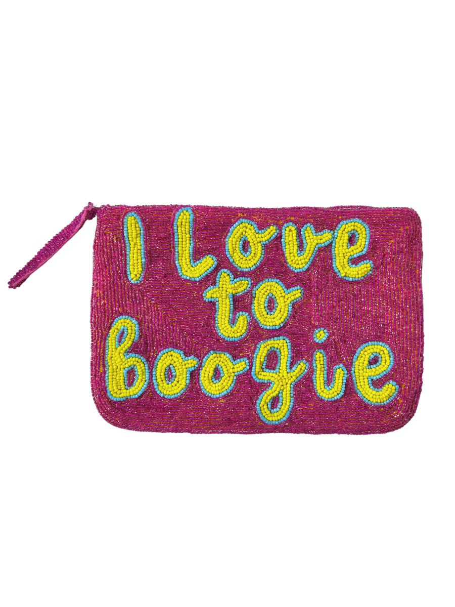 I Love to Boogie bead clutch - Pink, Yellow and Blue