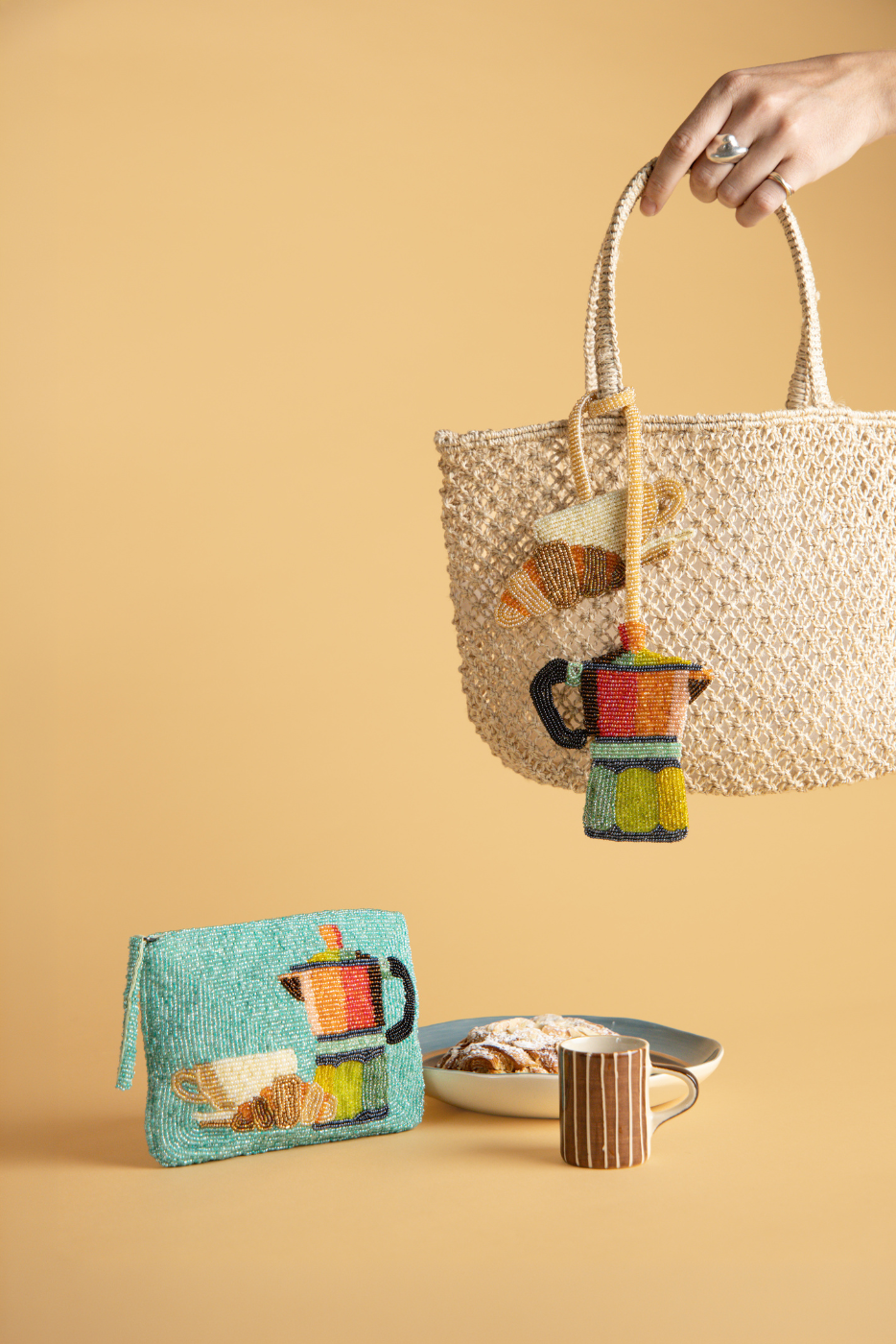 Coffee and Croissant Beaded Purse