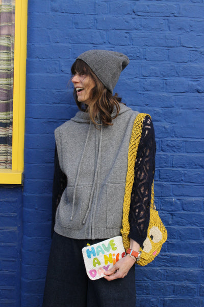 Charcoal hood zip up vest