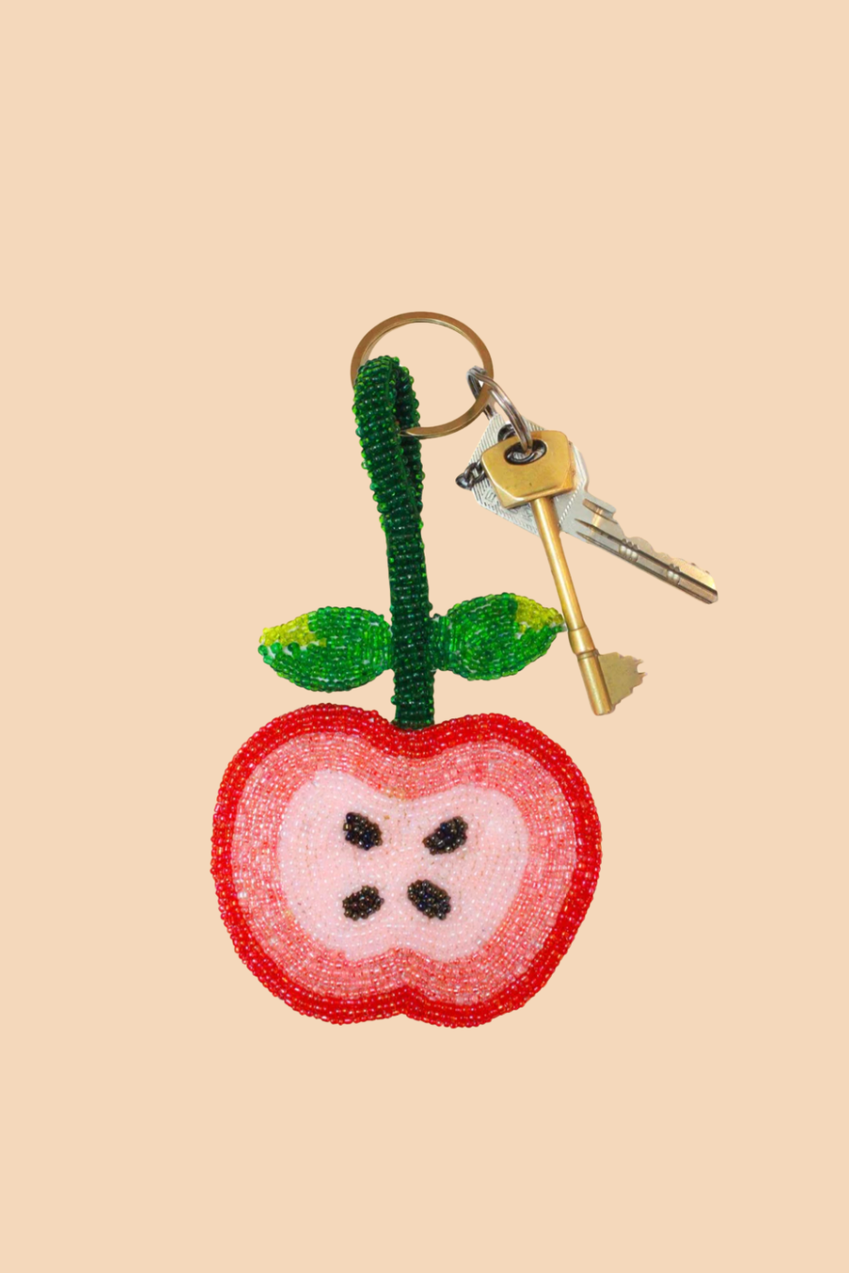 Apple beaded charm keyring