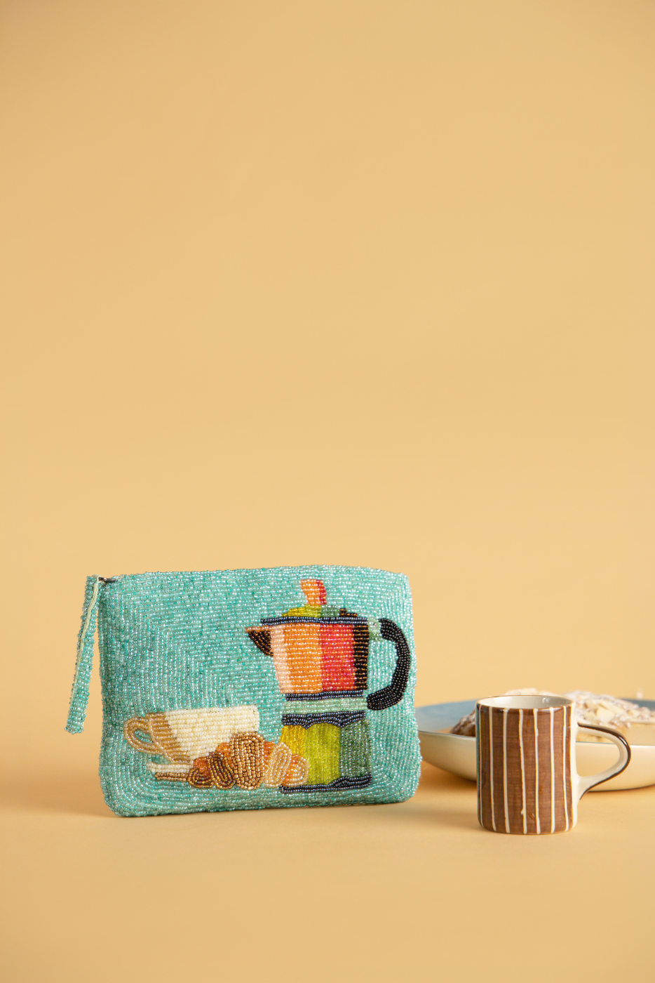 Coffee and Croissant Beaded Purse