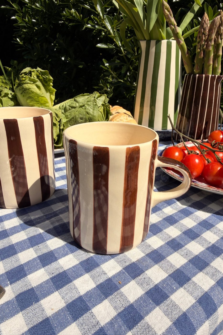 brown and cream striped mug