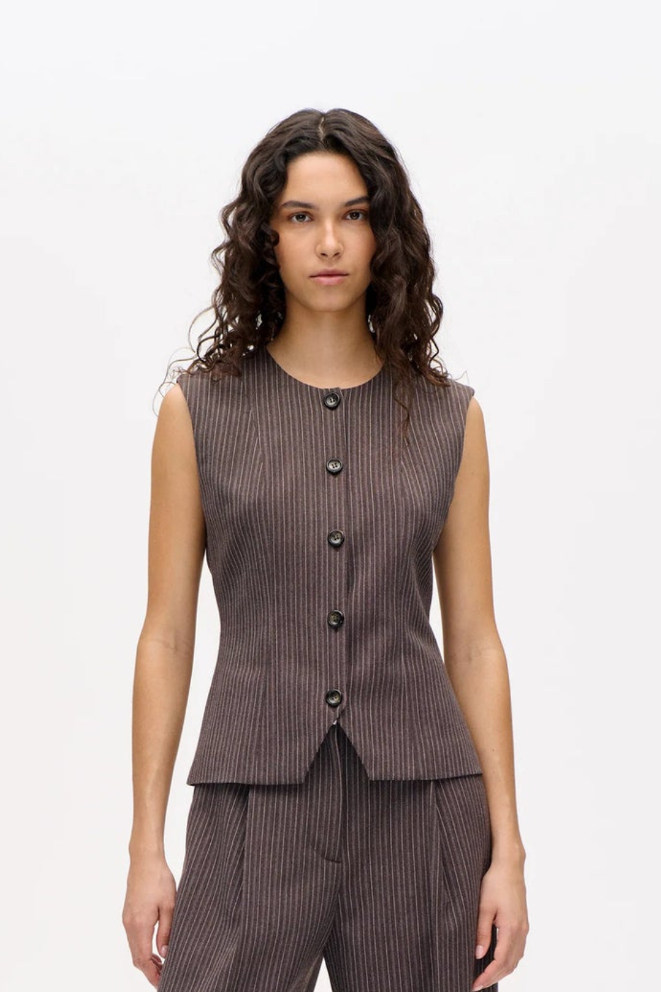 Menea Brown Pinstripe Vest