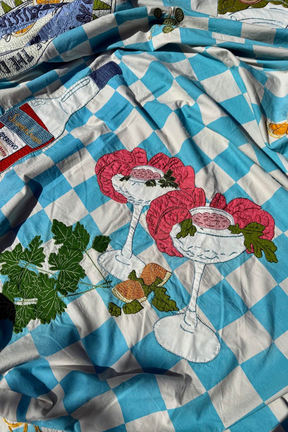 Block print embroidered tablecloth 
