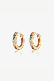 Gold Hoop Earring with Rainbow Stones