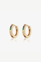 Gold Hoop Earring with Rainbow Stones