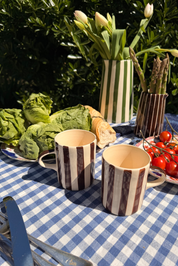 brown and cream striped mug