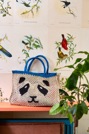 jute bag with panda face black and blue