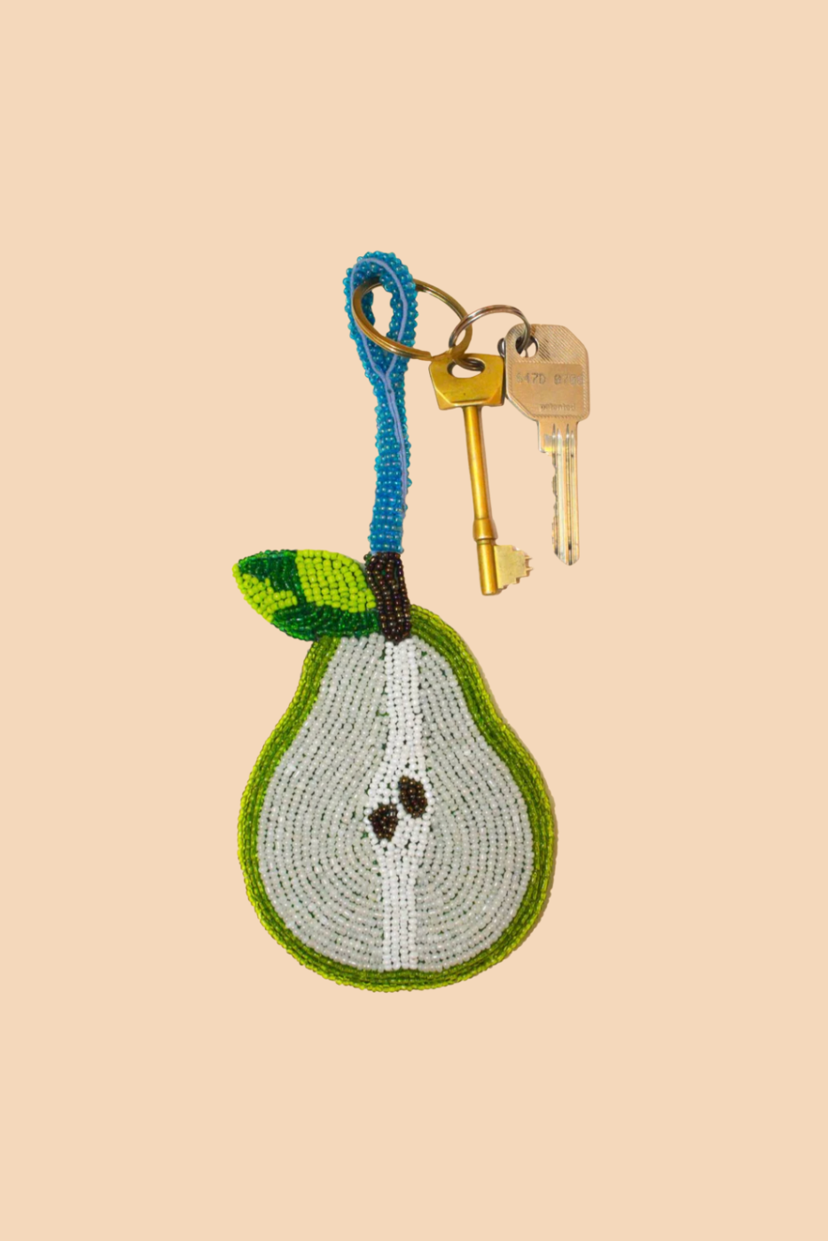 Pear beaded charm keyring