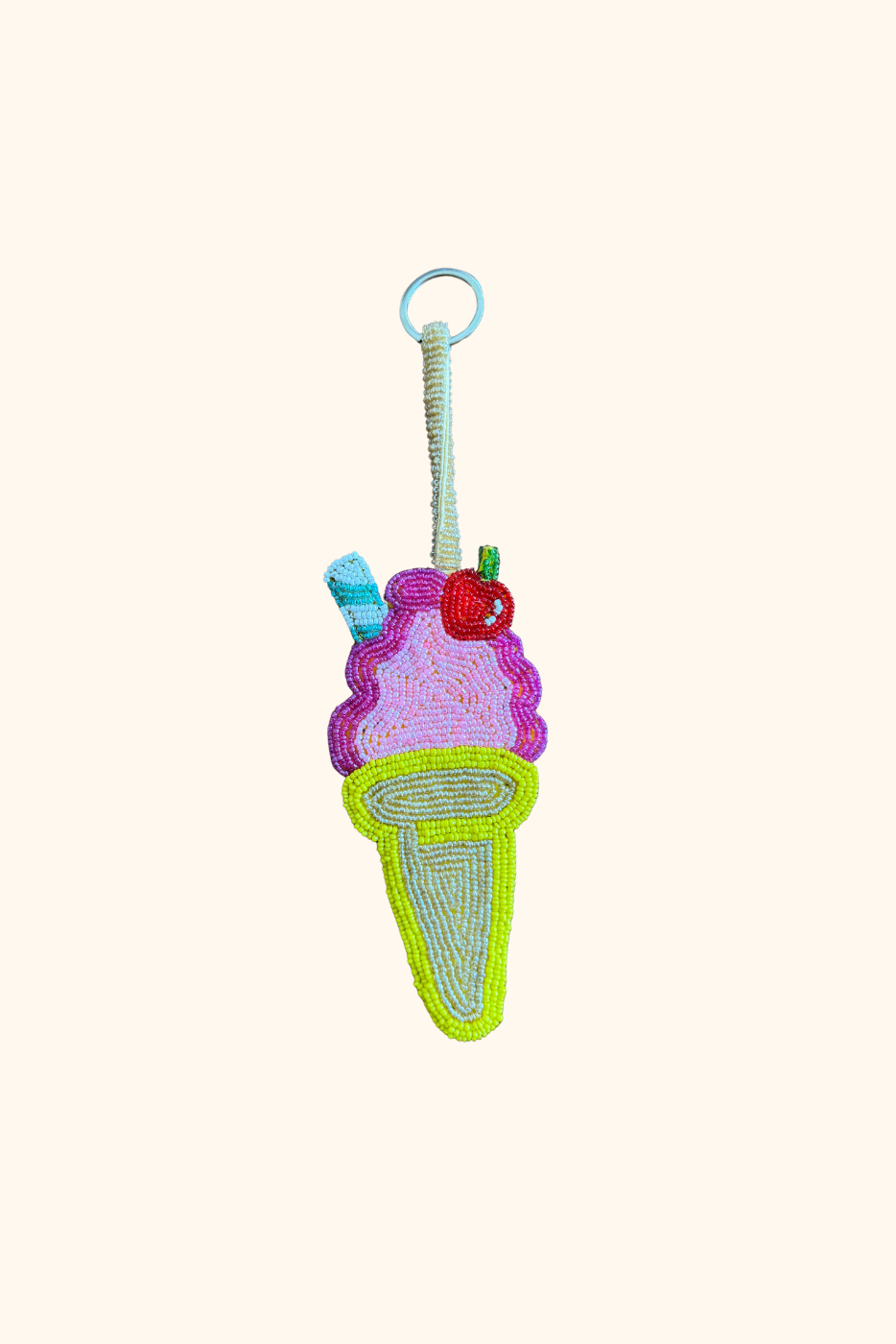 Ice Cream Sundae beaded charm keyring