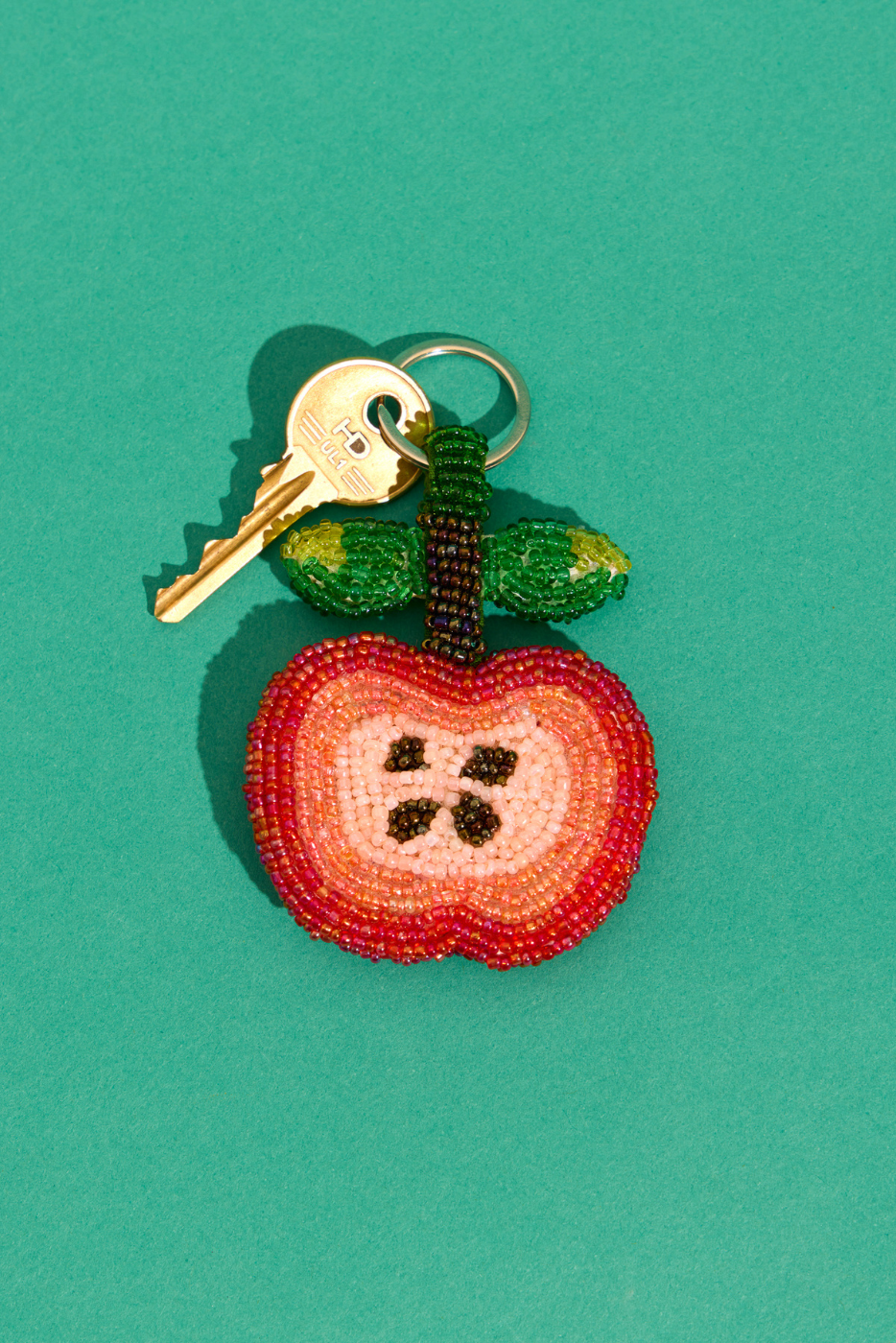 Apple beaded charm keyring