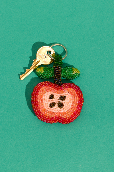 Apple beaded charm keyring