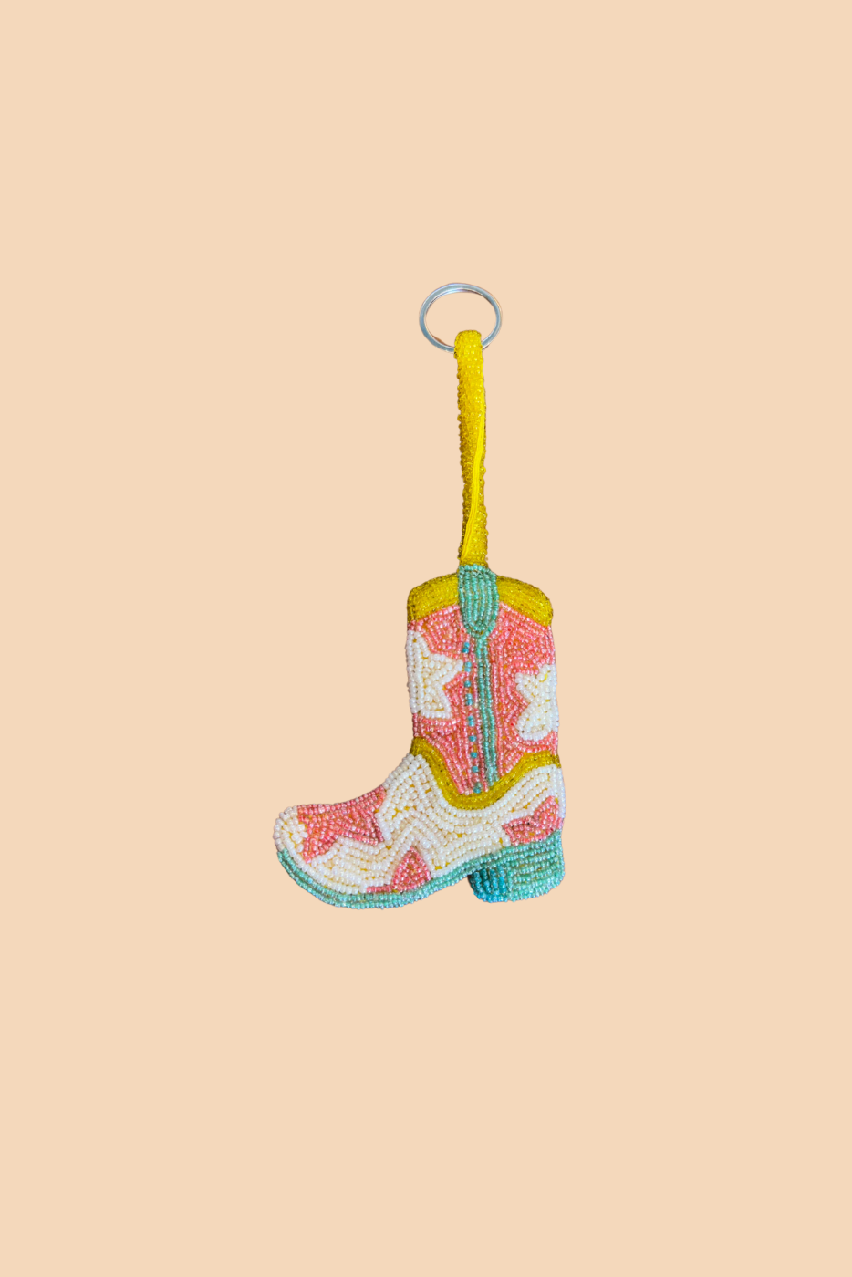 Cowboy boot beaded charm keyring - Pink